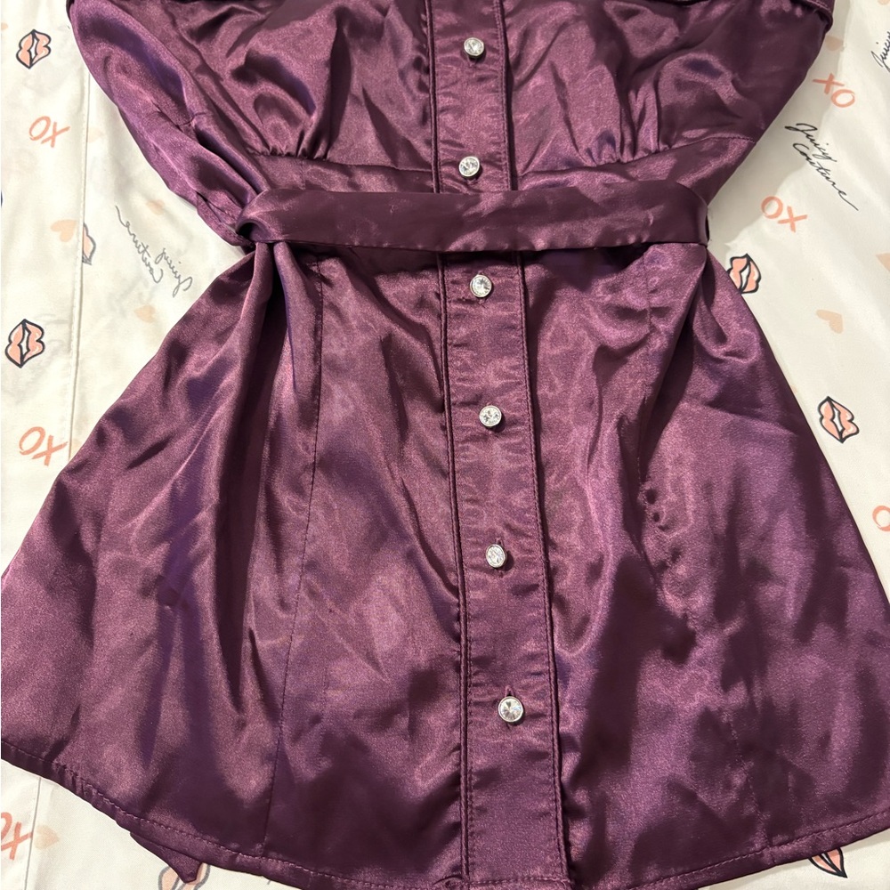 Purple Satin Button-Up Hulter top